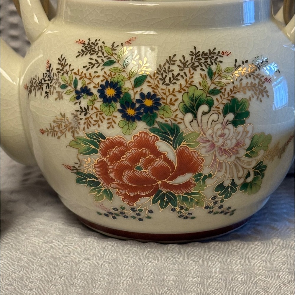 Vintage 8 Piece Japanese Made Floral Tea Set, Teapot With Lid And 6 Tea Cups - Picture 2 of 16